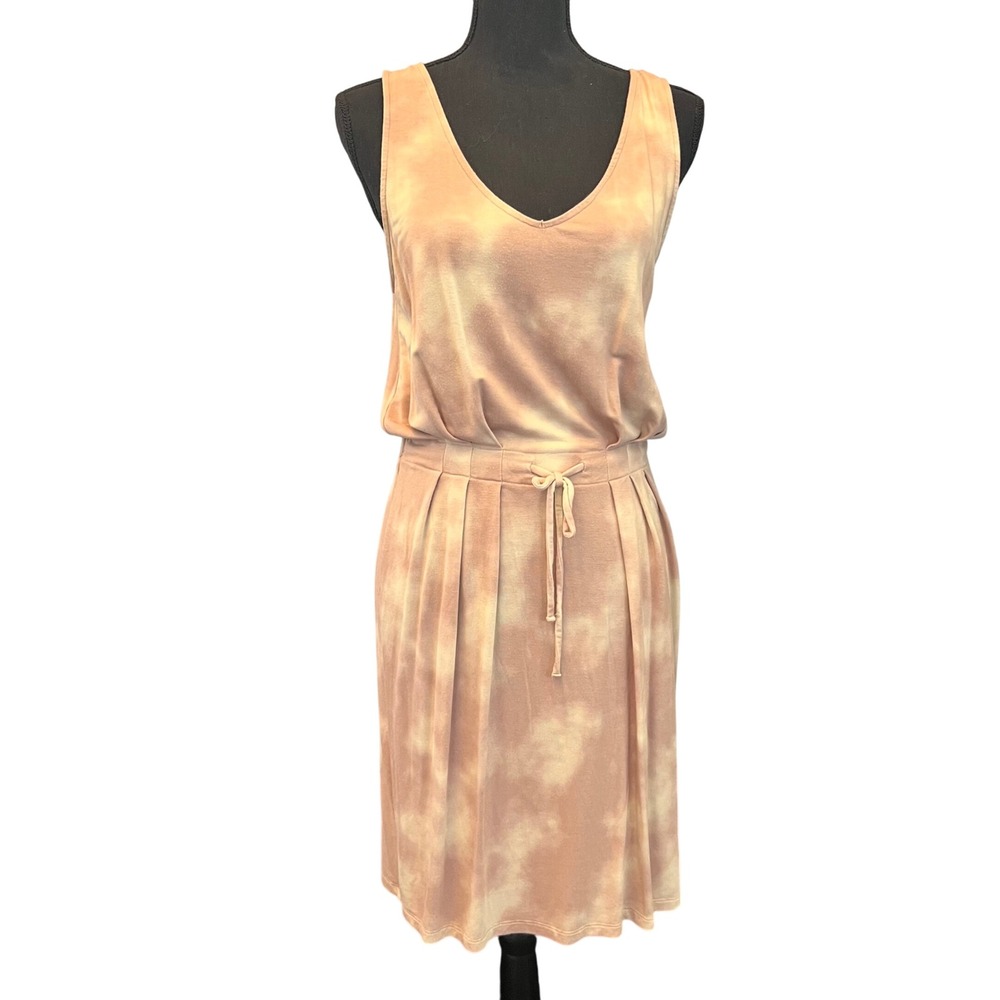 Sleeveless Peach Tie-Dye Drawstring Waist Dress